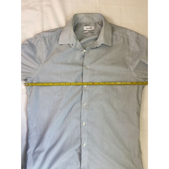 Calvin Klein Mens Button-Down Dress Shirt 16 34/35 Stripe Blue Slim Fit Non-Iron - Picture 7 of 10